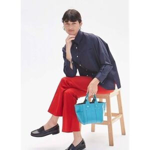 Clare V. Le Petit Box Tote Women Turquoise Small Leather Blue Straps